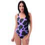 Black And Purple Cow Print One Piece Swimsuite