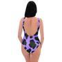 Black And Purple Cow Print One Piece Swimsuite