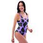 Black And Purple Cow Print One Piece Swimsuite