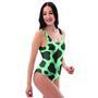 Black And Teal Cow Print One Piece Swimsuite