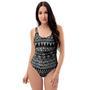 Black And White Doodle Tribal Aztec Print One Piece Swimsuite