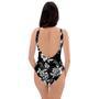 Black White Floral Print One Piece Swimsuite