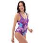 Blue And Pink Butterfly Print One Piece Swimsuite