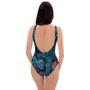 Blue And Red Floral Sugar Skull One Piece Swimsuite