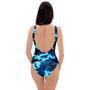 Blue Camoflage Print One Piece Swimsuite