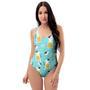 Blue Cat Print One Piece Swimsuite