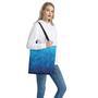 Blue Geometric Triangle Pattern Print Tote Bag