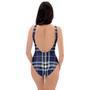 Blue Navy Plaid Tartan One Piece Swimsuite