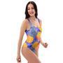 Blue Neon Pineapple Hawaiian Print One Piece Swimsuite