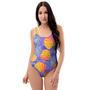 Blue Neon Pineapple Hawaiian Print One Piece Swimsuite