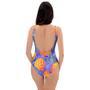 Blue Neon Pineapple Hawaiian Print One Piece Swimsuite