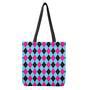 Blue Pink And Black Argyle Pattern Print Tote Bag