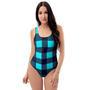 Blue Plaid Print One Piece Swimsuite