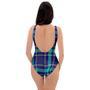 Blue Plaid Tartan Print One Piece Swimsuite