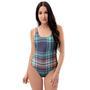 Blue Plaid Tartan Scottish Print One Piece Swimsuite