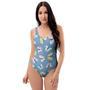 Blue Polka Dots Butterfly Print One Piece Swimsuite