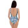 Blue Polka Dots Butterfly Print One Piece Swimsuite