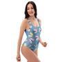 Blue Polka Dots Butterfly Print One Piece Swimsuite