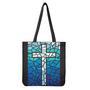 Blue Stained Glass Cross Print Tote Bag