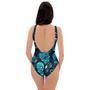 Blue Sugar Skull Print One Piece Swimsuite