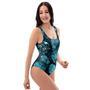 Blue Sugar Skull Print One Piece Swimsuite