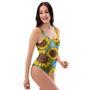 Blue Sunflower Print One Piece Swimsuite