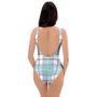 Blue Tartan Plaid One Piece Swimsuite