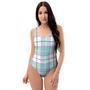 Blue Tartan Plaid One Piece Swimsuite