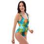 Blue Tropical Hawaiian Pineapple Print One Piece Swimsuite