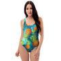 Blue Tropical Hawaiian Pineapple Print One Piece Swimsuite