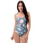 Blue Vintage Floral Print One Piece Swimsuite