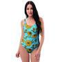 Blue Zigzag Sunflower One Piece Swimsuite