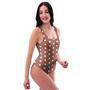 Brown And White Polka Dot One Piece Swimsuite