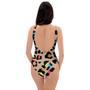 Brown Colorful Cheetah Print One Piece Swimsuite