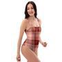 Brown Plaid Tartan One Piece Swimsuite