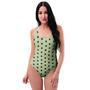 Cream And Black Polka Dot Print One Piece Swimsuite