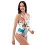 Cute Cartoon Doodle Cat Print One Piece Swimsuite