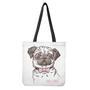 Cute Pug With Glasses Print Tote Bag