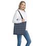 Dark Blue Tattersall Pattern Print Tote Bag