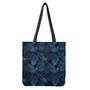 Dark Blue Tropical Leaf Pattern Print Tote Bag