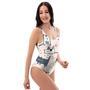 Doodle Cat Print One Piece Swimsuite