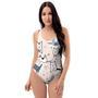 Doodle Cat Print One Piece Swimsuite