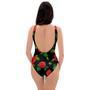 Embroidery Red Rose Floral Print One Piece Swimsuite