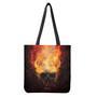 Flaming Demon Skull Print Tote Bag