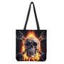 Flaming Skull And Cross Wrench Print Tote Bag