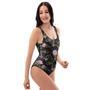 Floral Janpanese Dragon Print One Piece Swimsuite