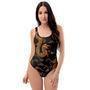 Gold Janpanese Dragon Print One Piece Swimsuite