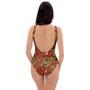 Golden Chinese Dragon Floral Print One Piece Swimsuite