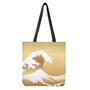 Golden Kanagawa Wave Print Tote Bag