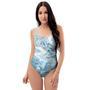 Golden Powder Blue Marble One Piece Swimsuite